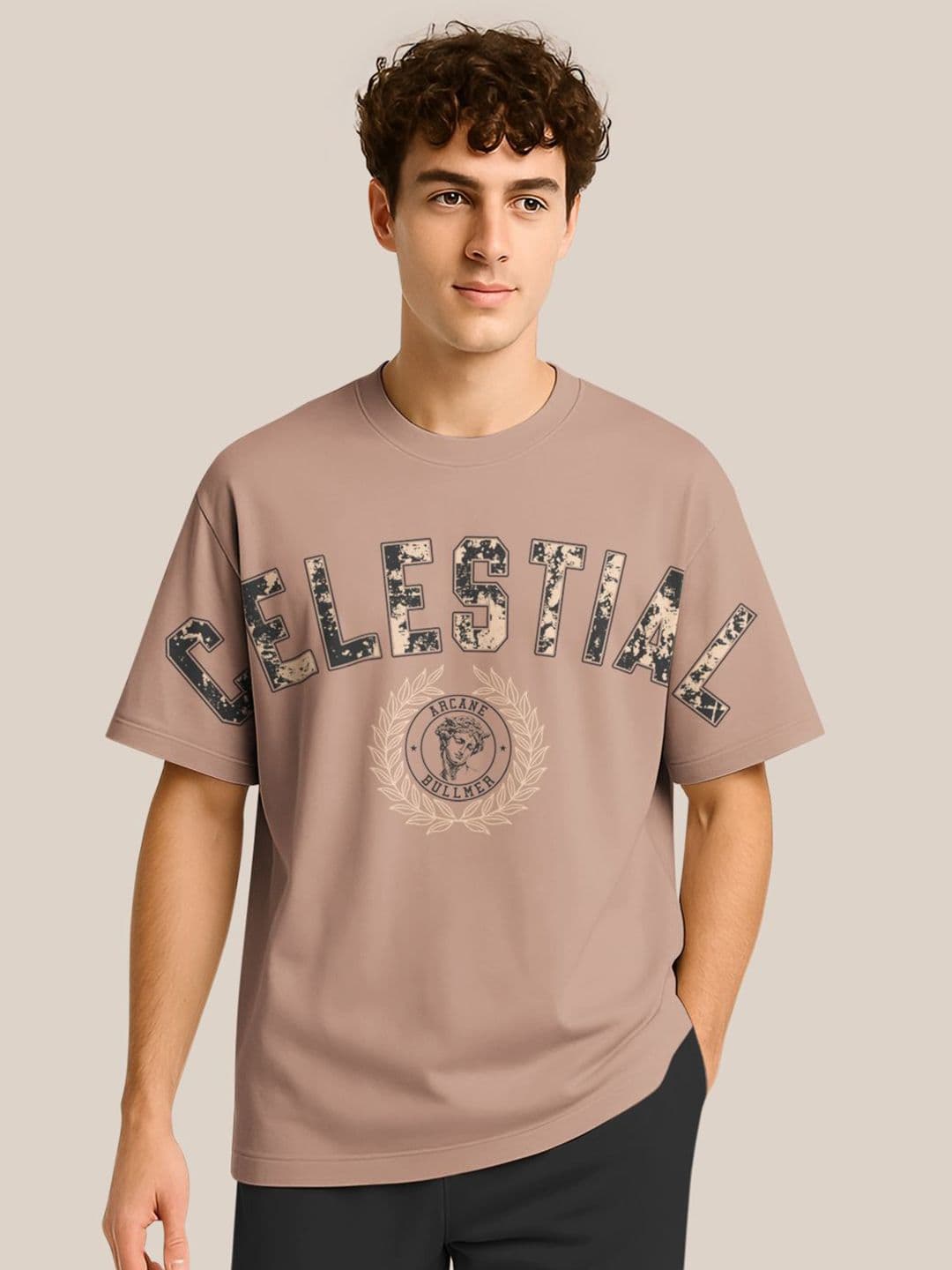 BULLMER Typography Printed Crew Neck Drop Shoulder Oversized T-shirt - view 1