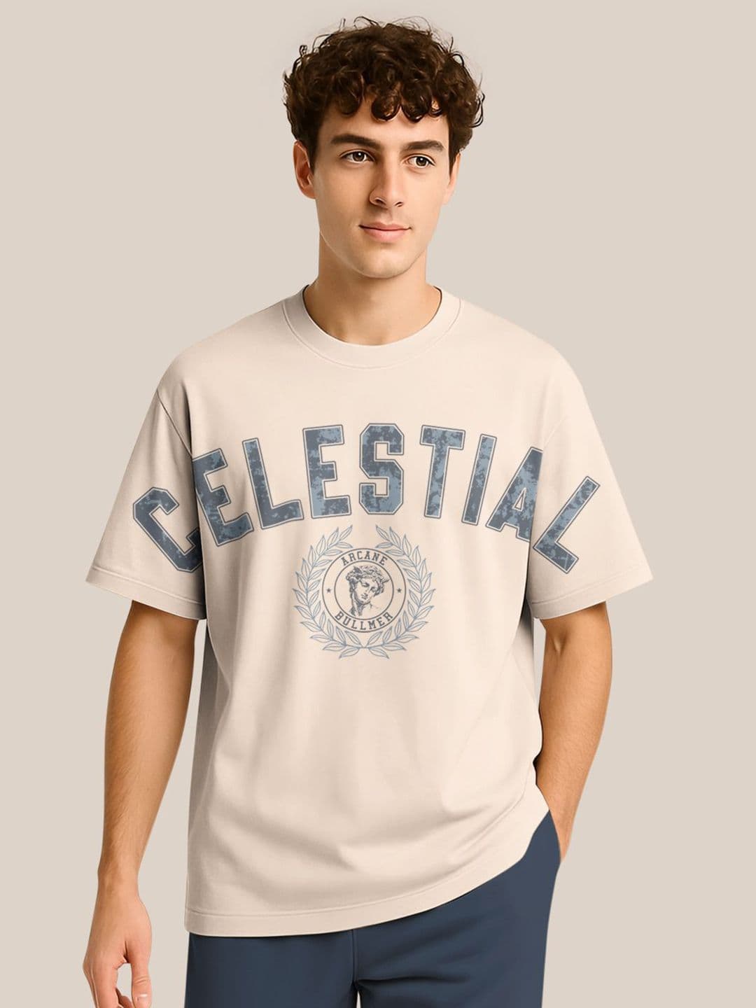 BULLMER Typography Printed Crew Neck Drop Shoulder Oversized T-shirt - view 1