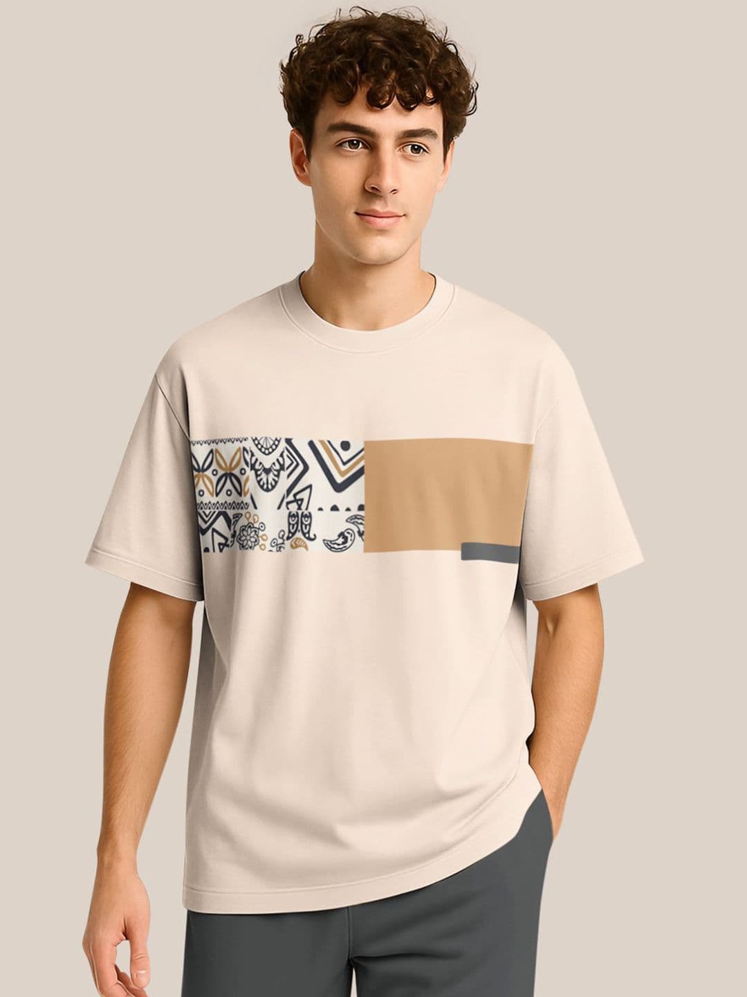 BULLMER Men Abstract Printed Round Neck Oversized T-shirt - view 1