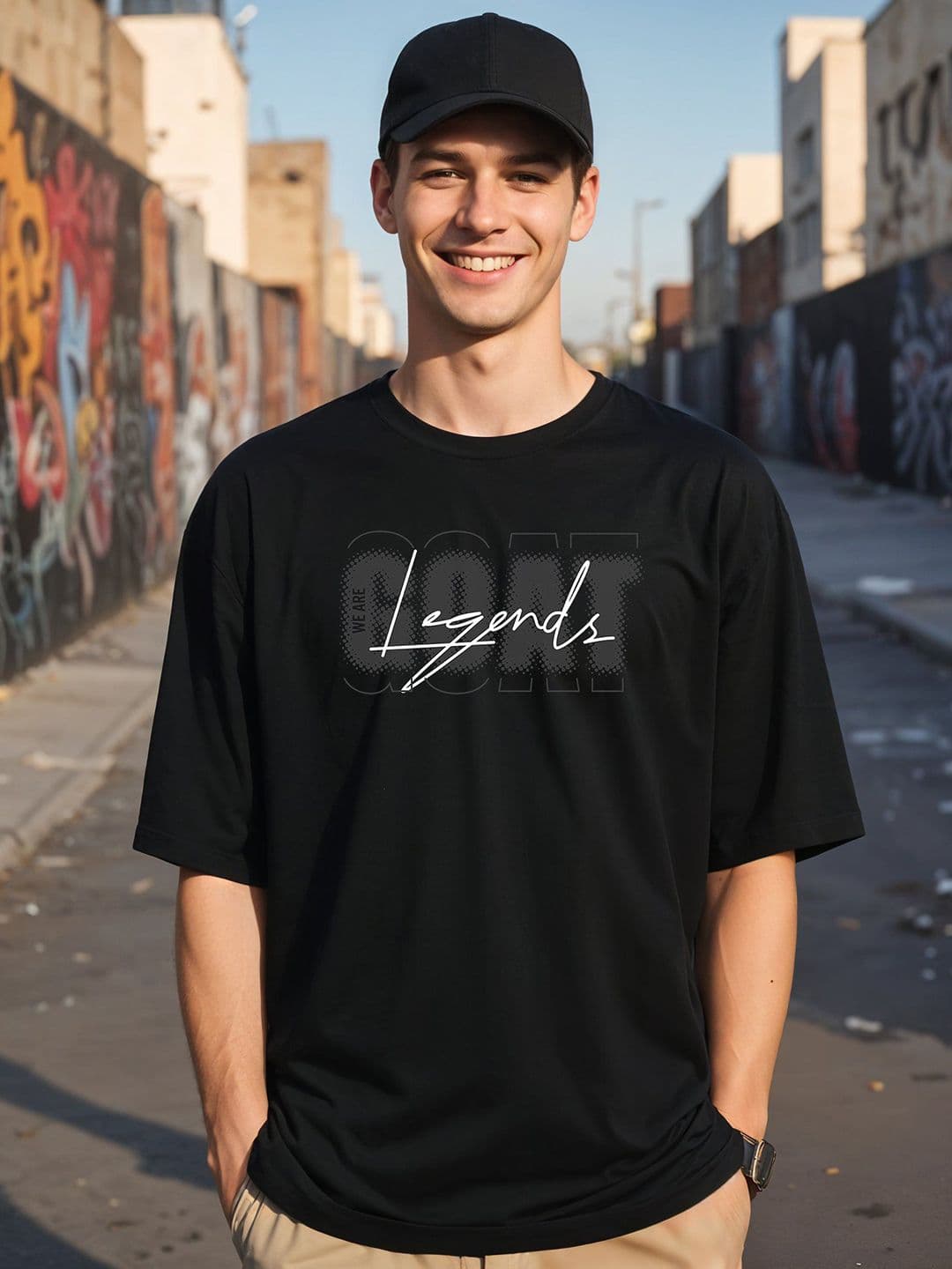 SMARTEES Typography Printed Drop Shoulder Sleeves Cotton Oversized T-shirt - view 1