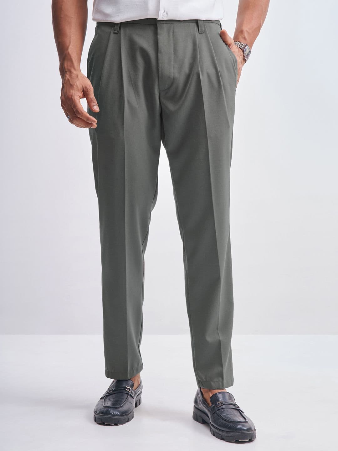 HIGHLANDER Men Double-Pleated Relaxed Fit Formal Trousers - view 1