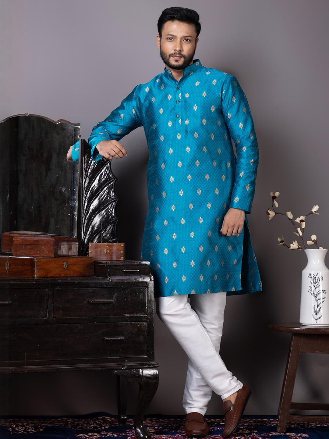 PulseIQ Men Jacquard Straight Kurtas - view 1