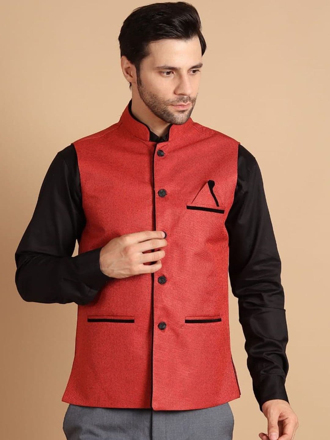 BuaGi Collection Mandarin Collar Woven Nehru Jackets - view 1