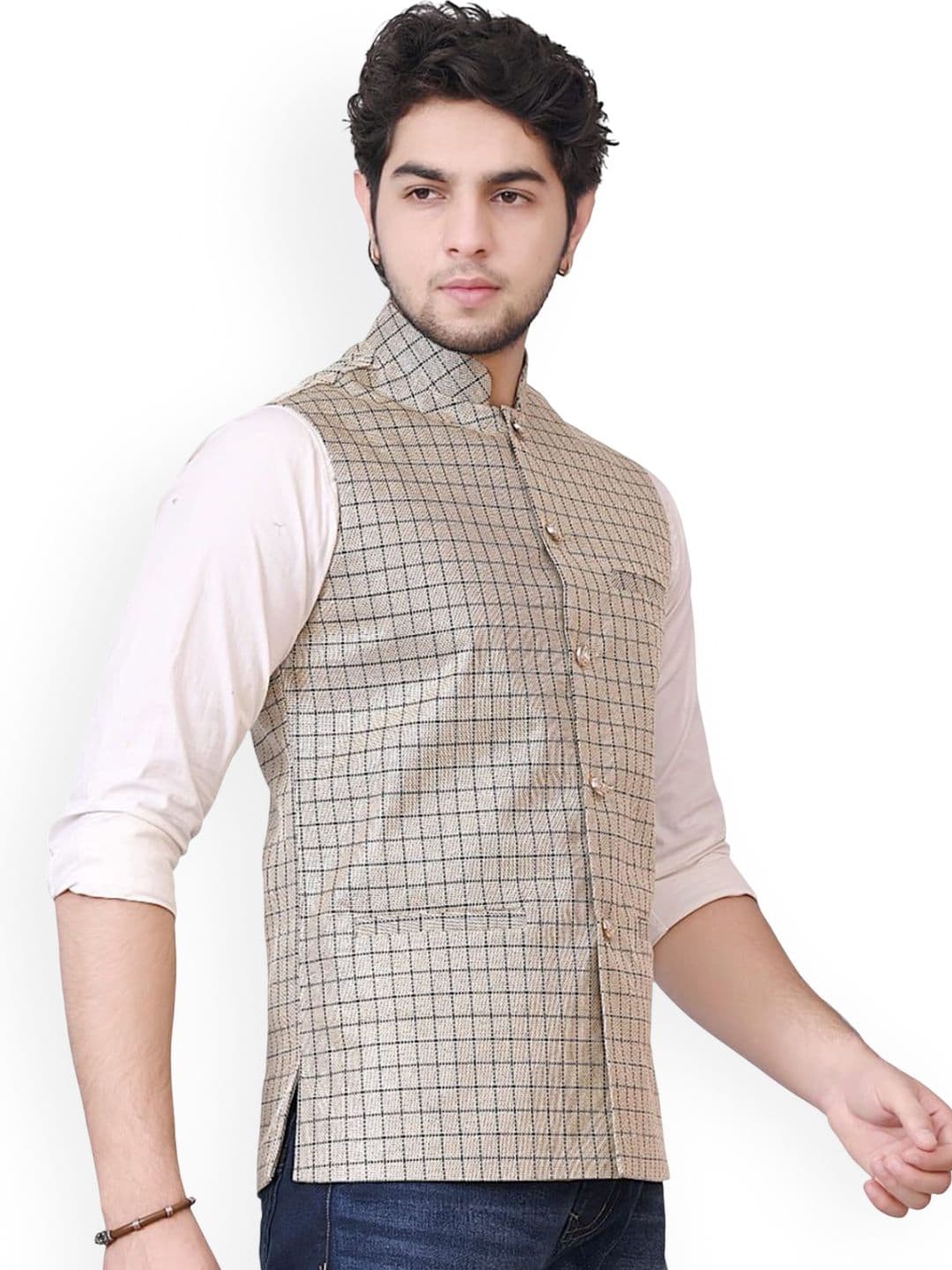 BuaGi Collection Checked Woven Nehru Jackets - view 1