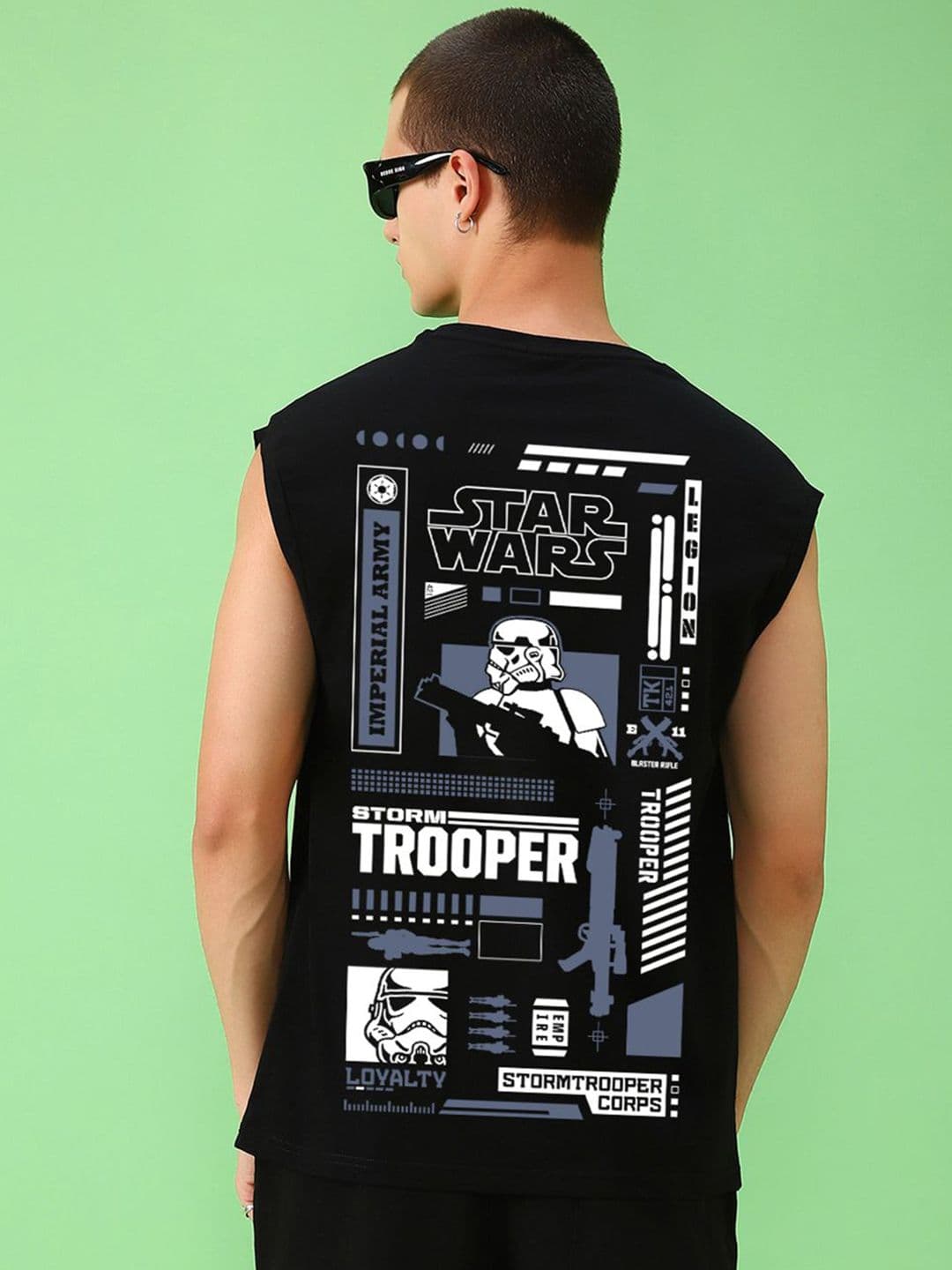 Bewakoof Official Star Wars Men Black Graphic Printed Oversized Vest - view 1