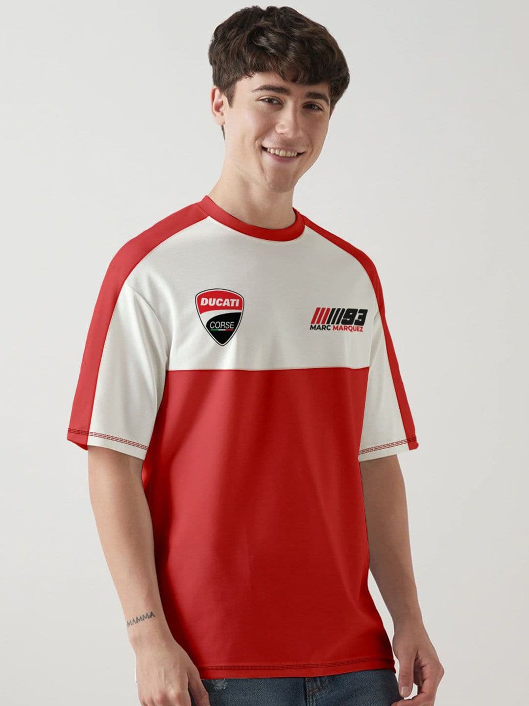 Crazymonk Marc Marquez Printed Drop-Shoulder Sleeves Oversized Cotton T-shirt - view 1