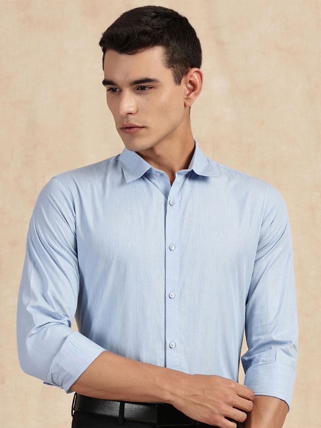 Thomas Scott Men Classic Slim Fit Solid Spread Collar Pure Cotton Formal Shirt - view 1