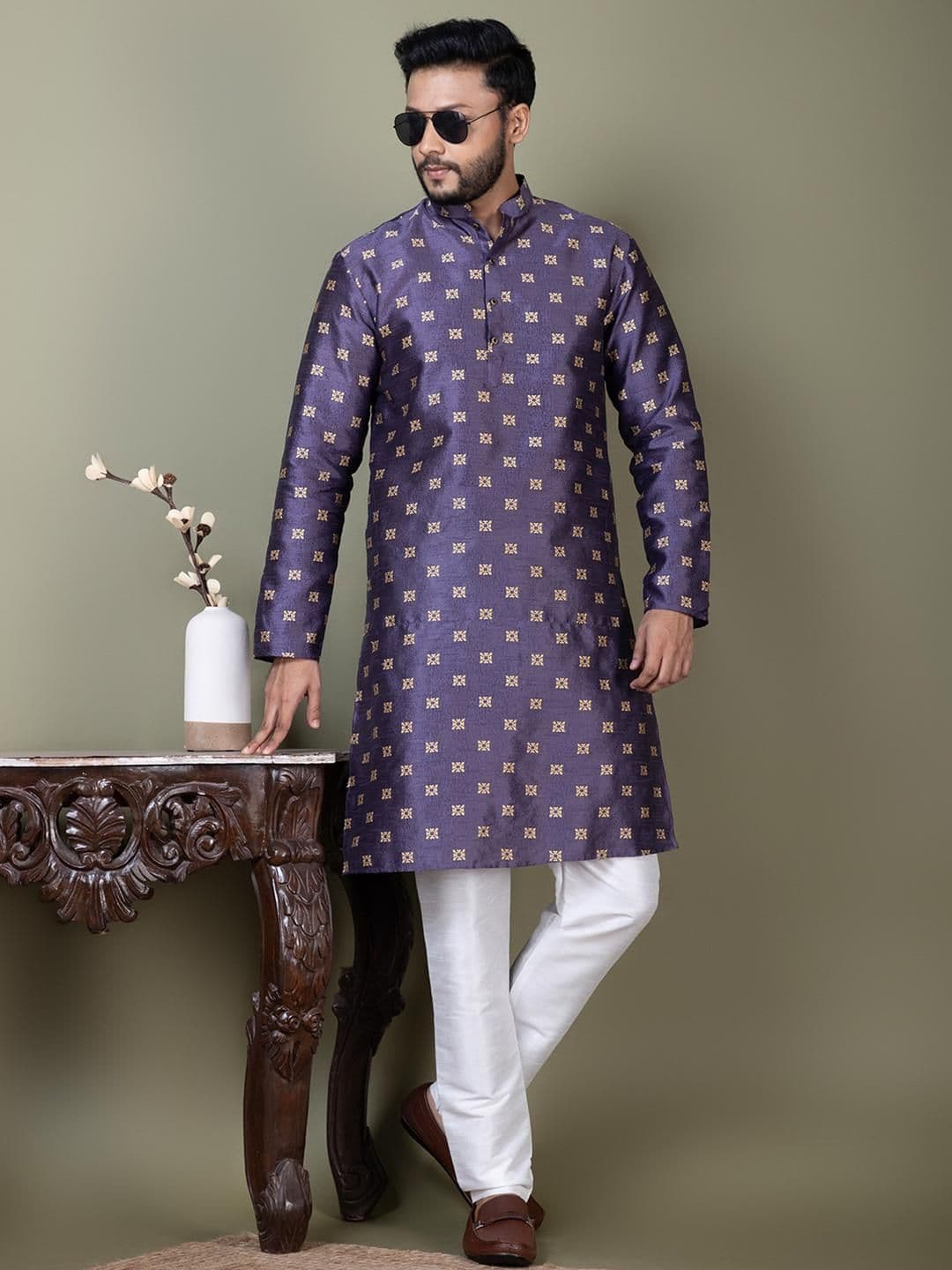 PulseIQ Men Jacquard Straight Kurtas - view 1