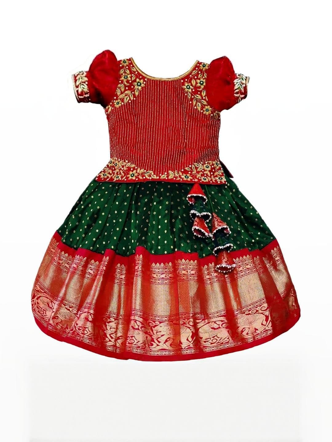 White Button Girls Embroidered Ready to Wear Lehenga & Blouse - view 1