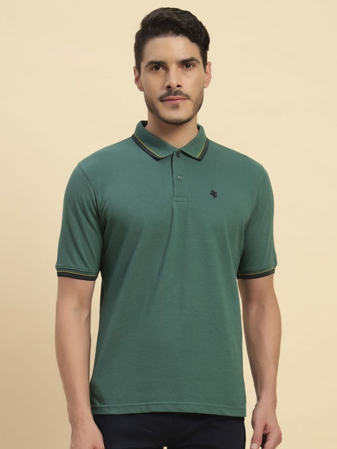 Cantabil Men Solid Polo Collar Cotton T-shirt - view 1