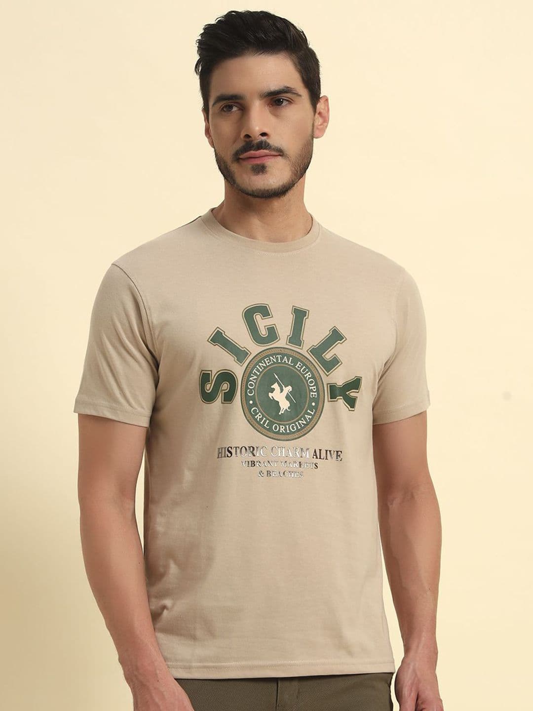 Cantabil Men Typography Printed Round Neck Cotton T-shirt - view 1