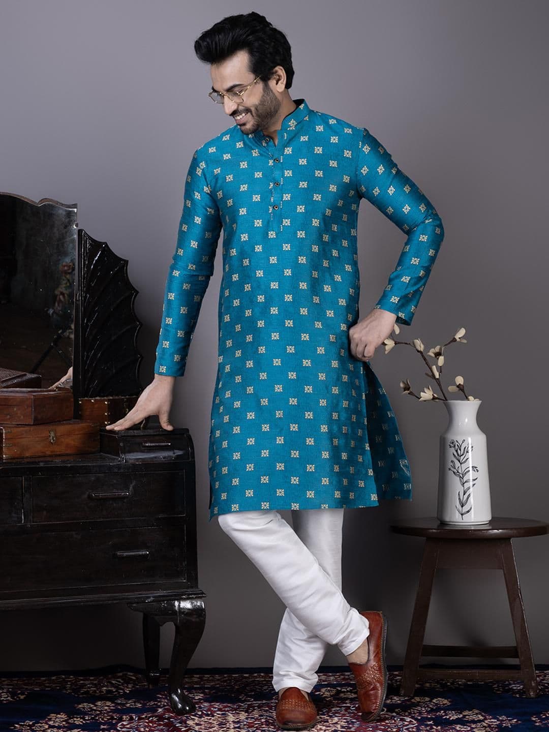 PulseIQ Men Jacquard Straight Kurtas - view 1