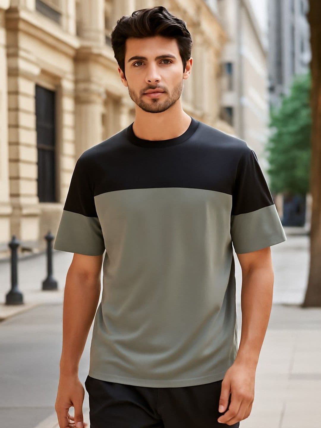 Moda Rapido Colourblocked Round Neck Relaxed Fit T-shirt - view 1