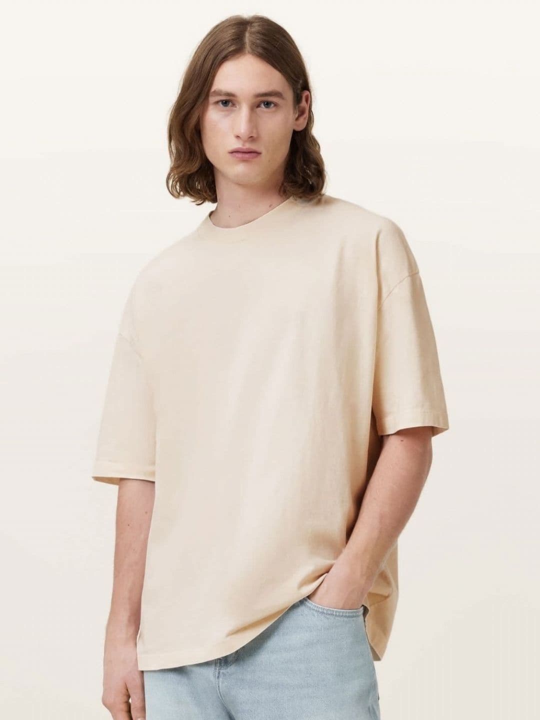 SMAN Beige Oversized Crew Neck Cotton T-shirt - view 1