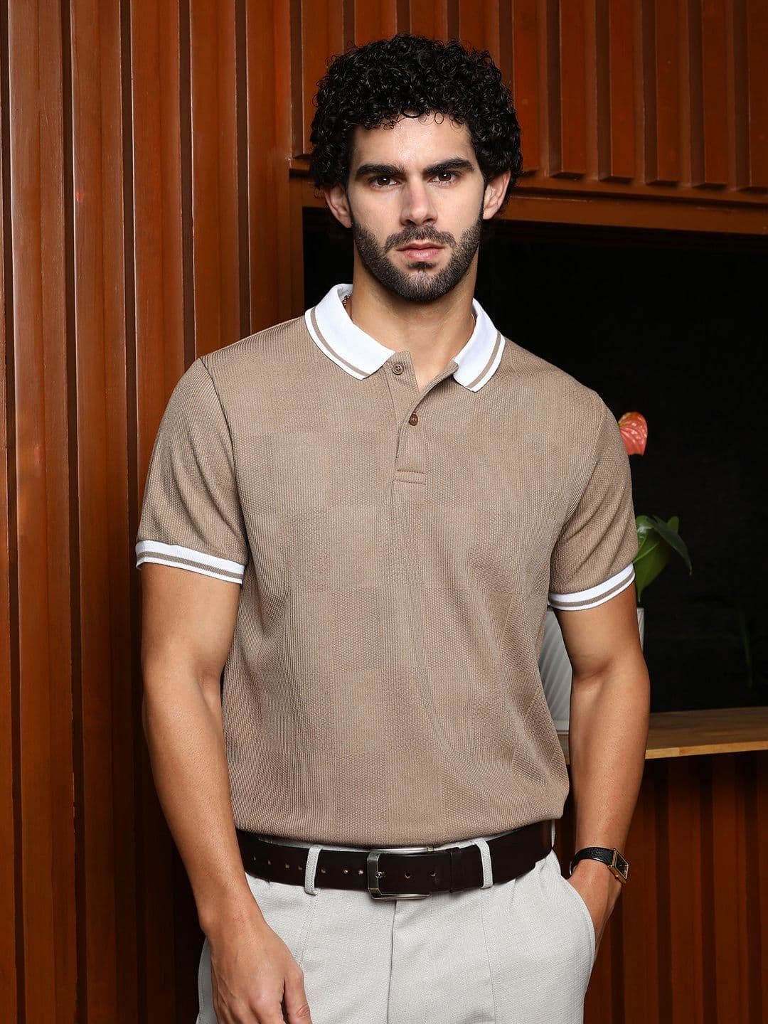 CAHOOT Striped Polo Collar Cotton T-shirt - view 1