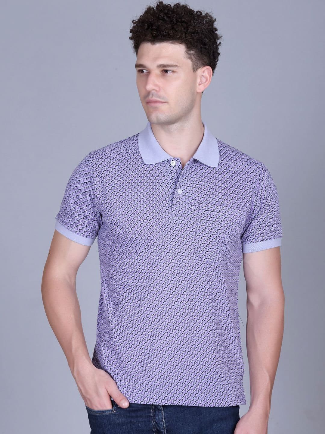 MOUNTAIN COLOURS Purple & Black Self Design Polo Collar T-shirt - view 1