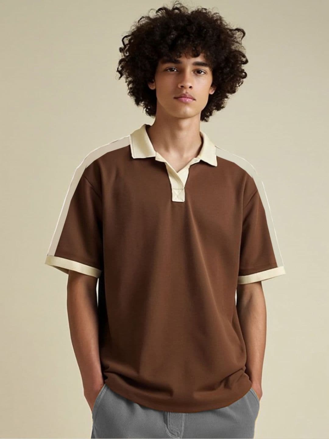 Genzy Colourblocked Polo Collar Relaxed Fit T-shirt - view 1