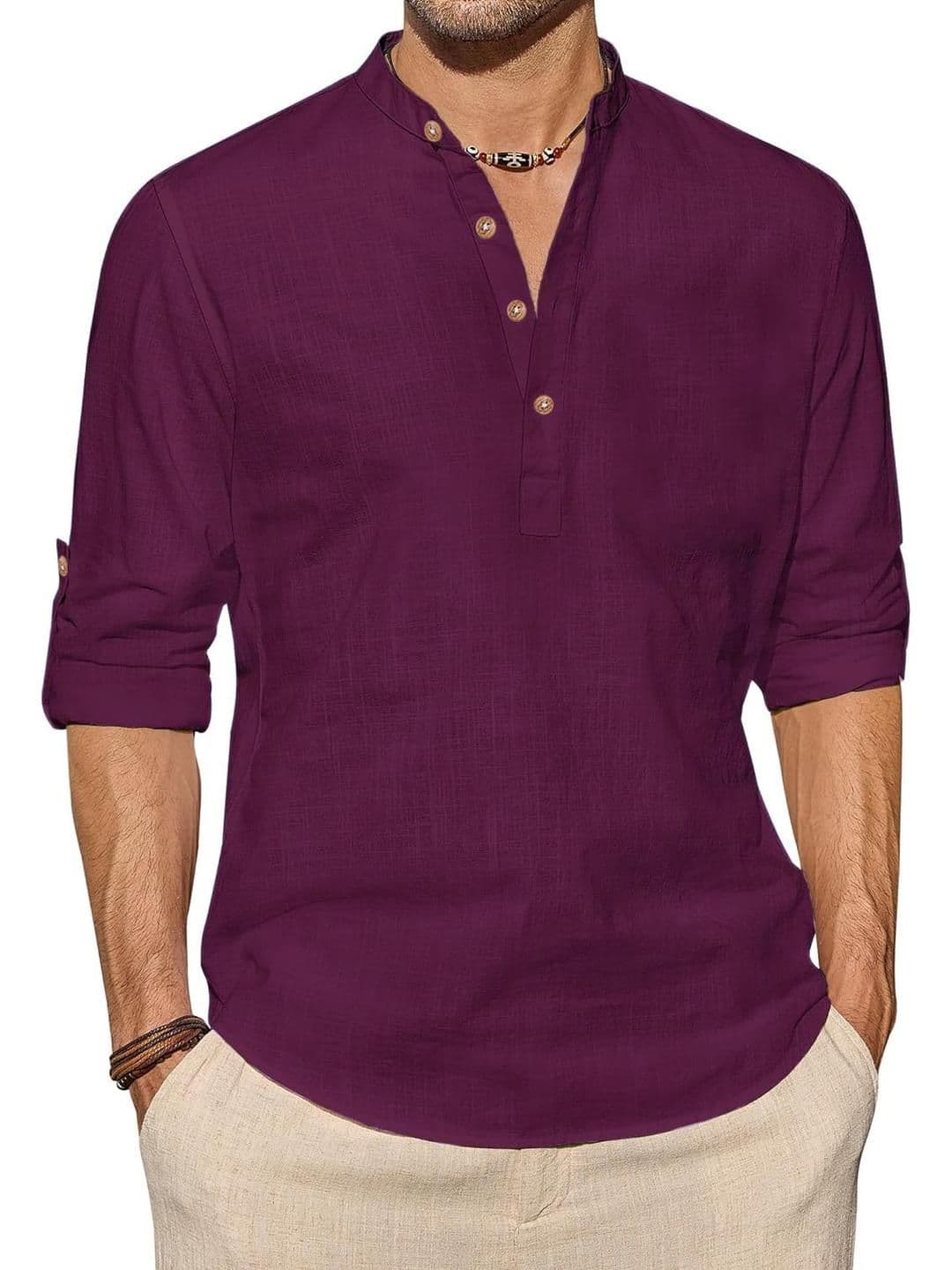 Edin Men Rust Cotton Kurtas - view 1