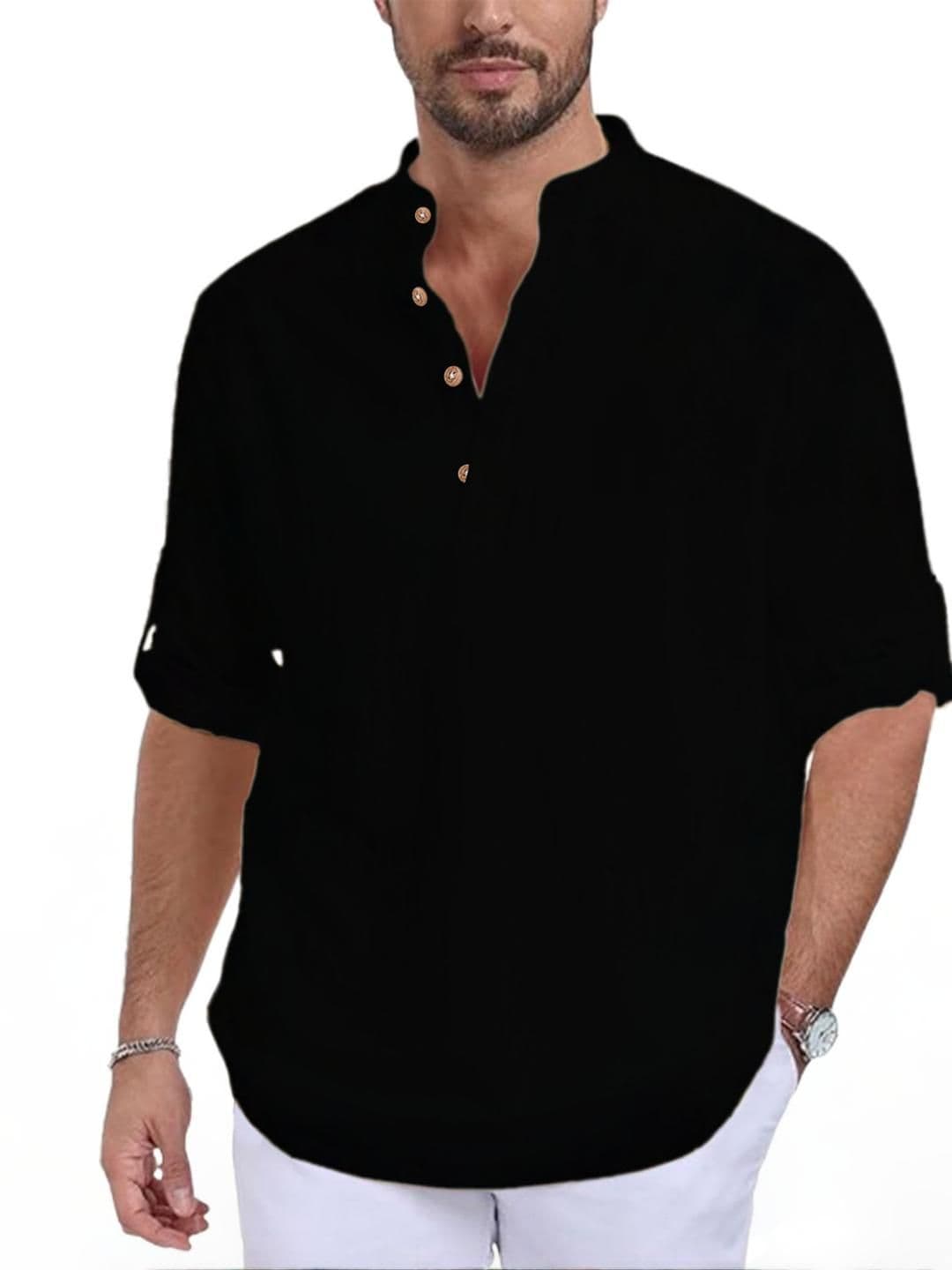 Edin Men Black Cotton Kurtas - view 1