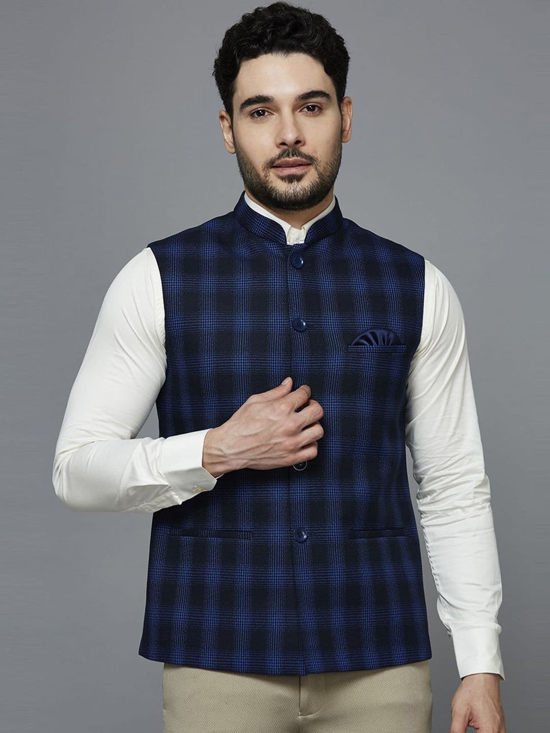 ESSAS club Checked Nehru Jacket - view 1