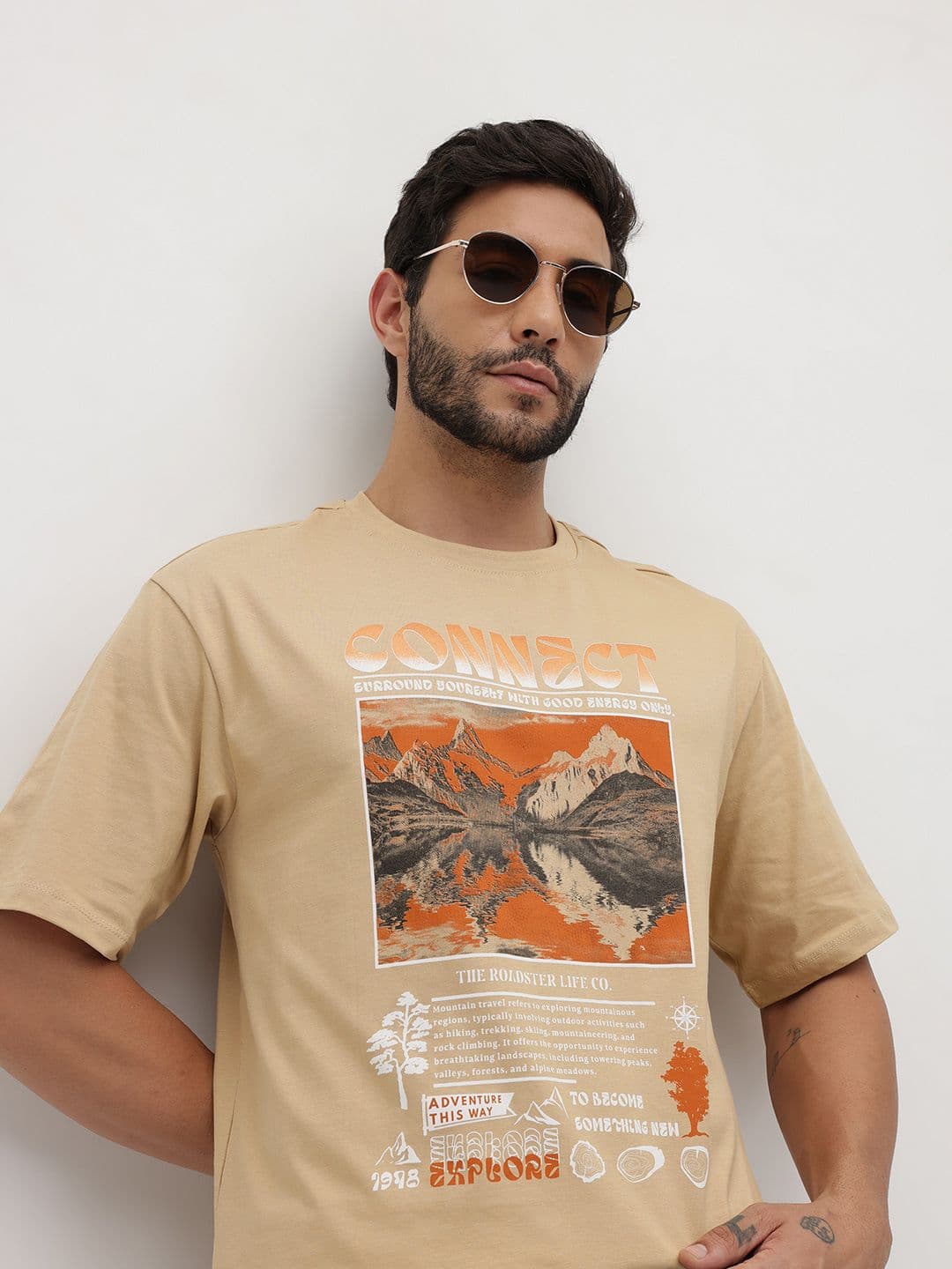 The Roadster Life Co. Typography Printed Pure Cotton Relaxed Fit T-shirt - view 1