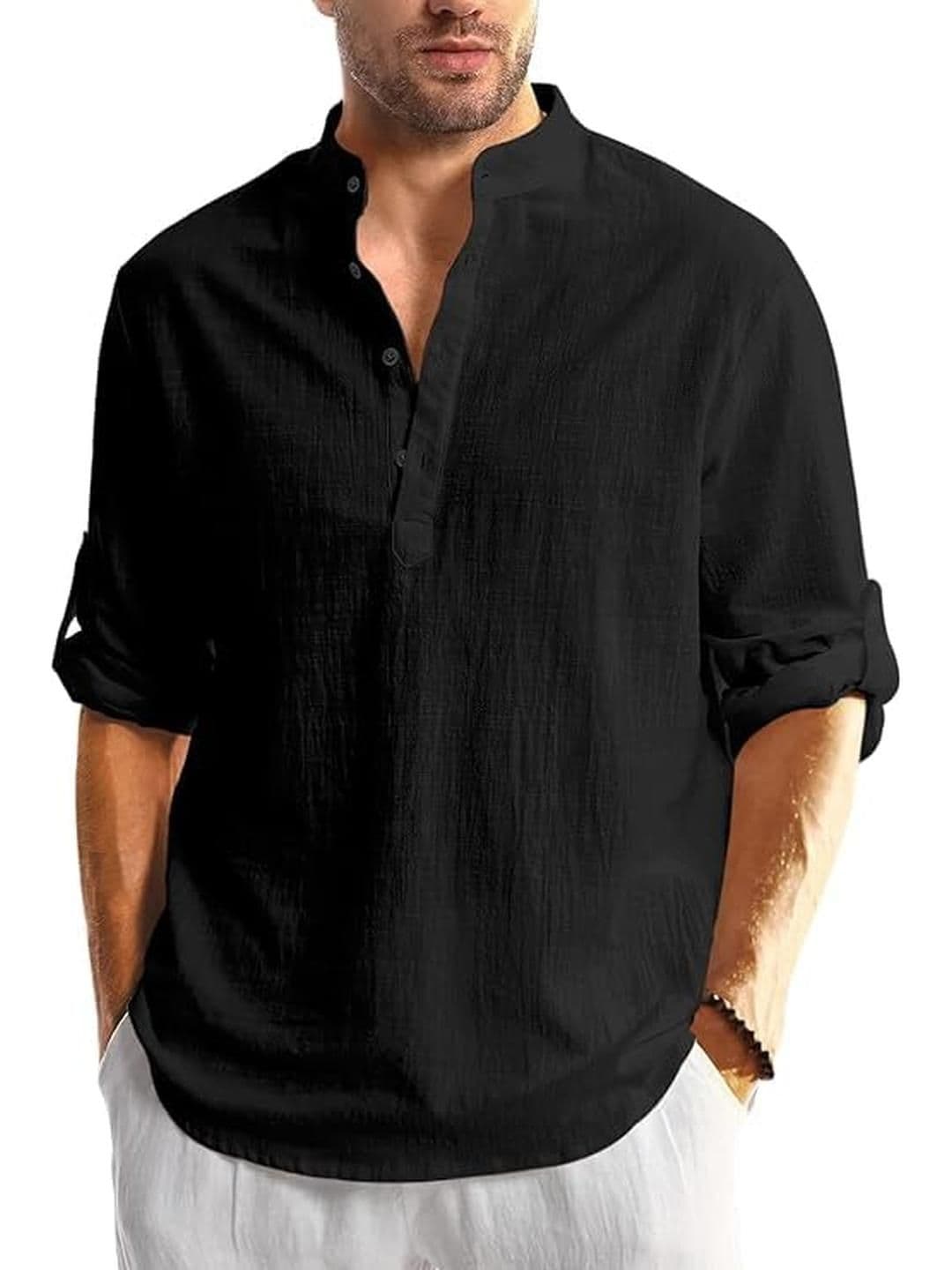 Edin Men Black Cotton Kurtas - view 1