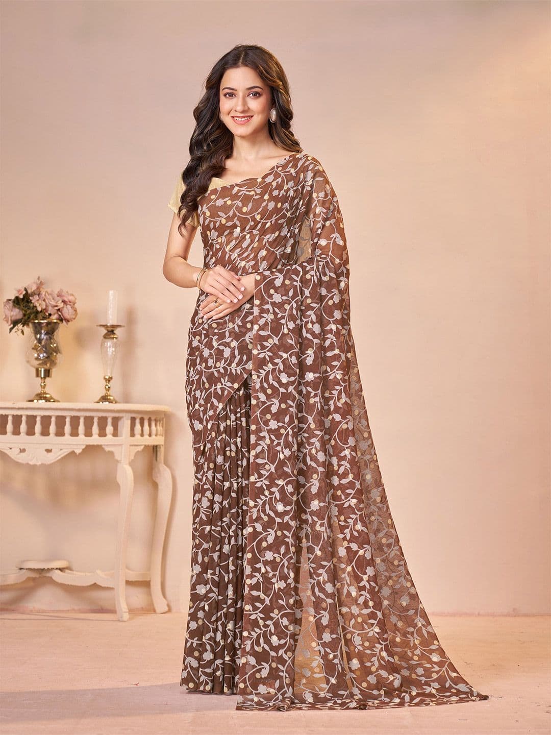 Garden Vareli Floral & Polka Dot Printed Saree - view 1