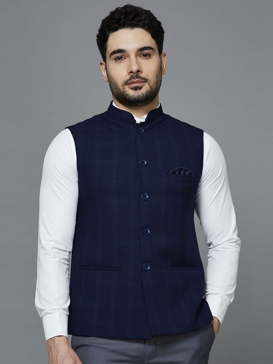 ESSAS club Checked Nehru Jacket - view 1