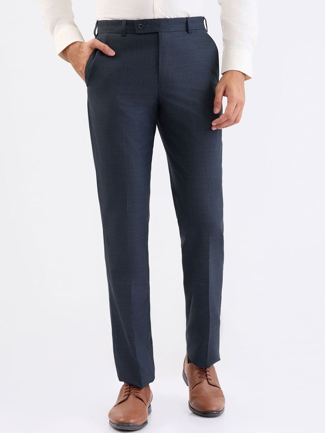 Park Avenue Men Original Checked Mid-Rise Pure Cotton Formal Trousers - view 1