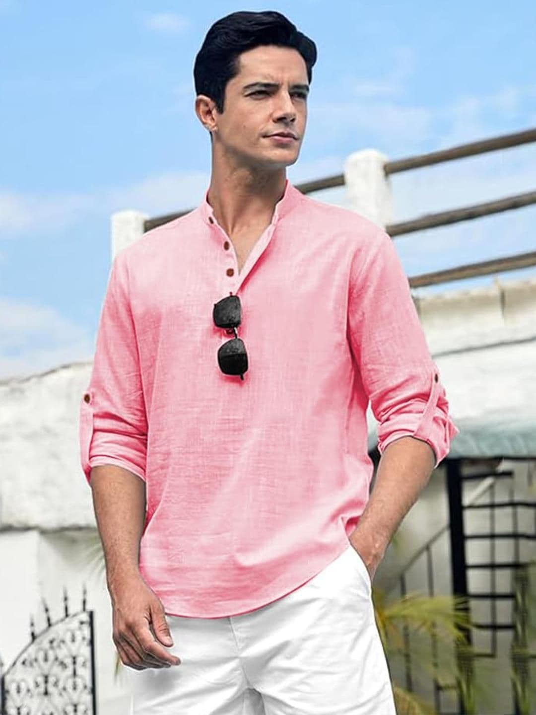 Edin Men Peach Cotton Kurtas - view 1