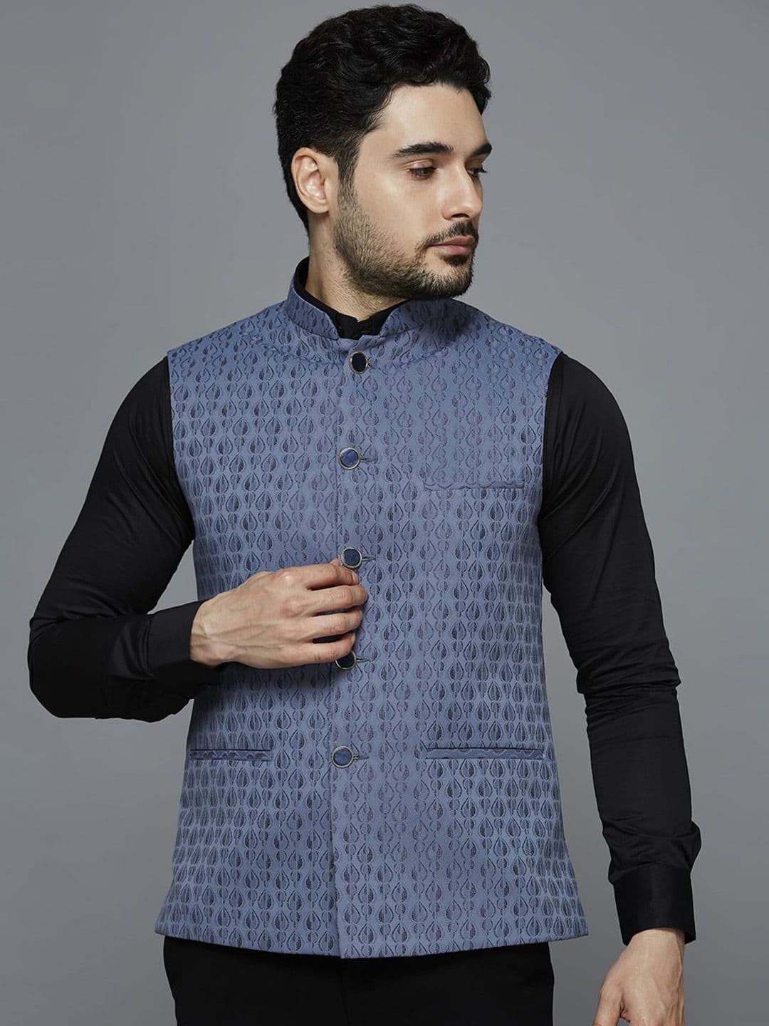 ESSAS club Embroidered Woven Nehru Jacket - view 1