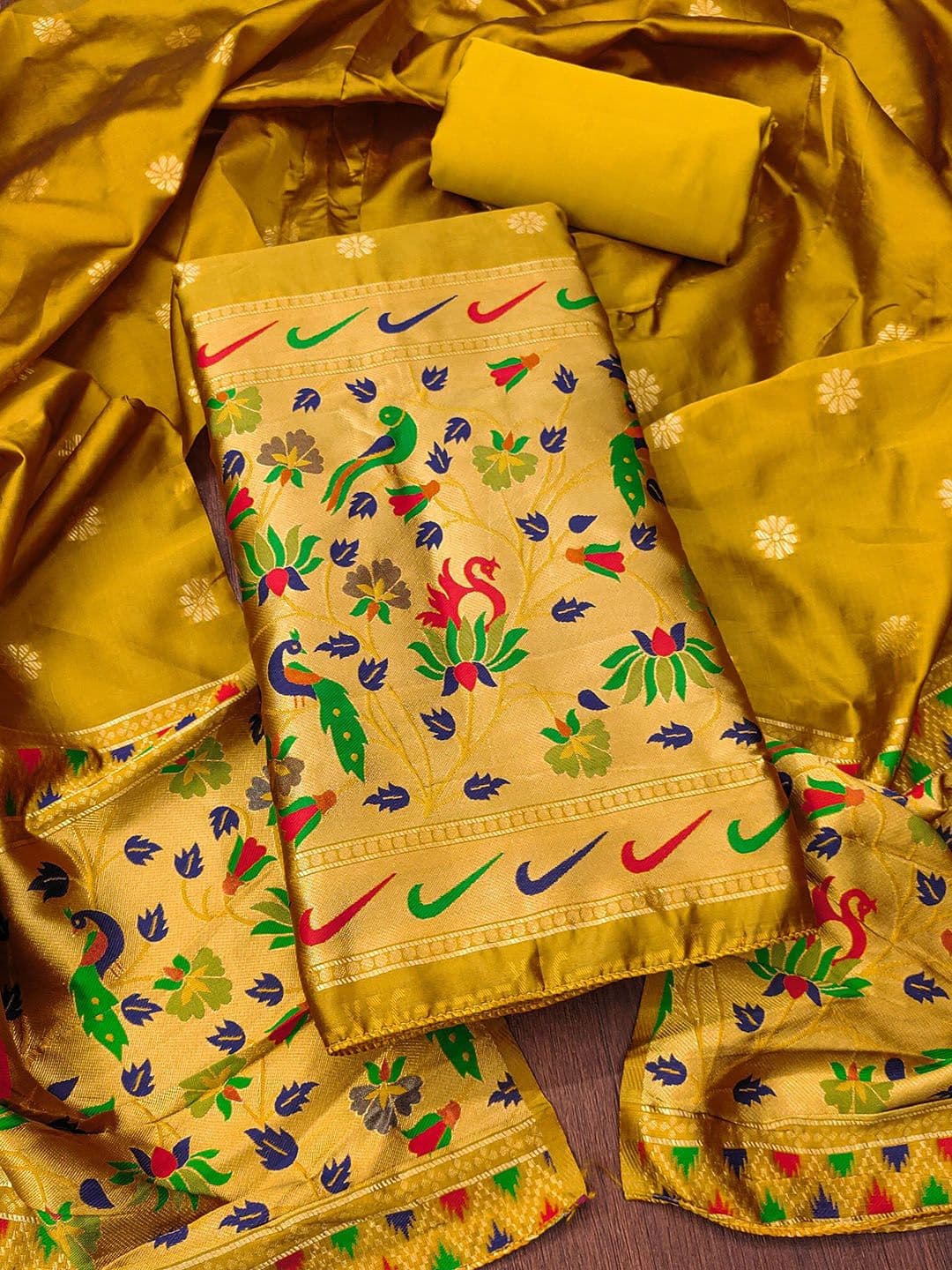 Rangtulika Ethnics Floral Woven Design Zari Tapela Silk Unstitched Dress Material - view 1