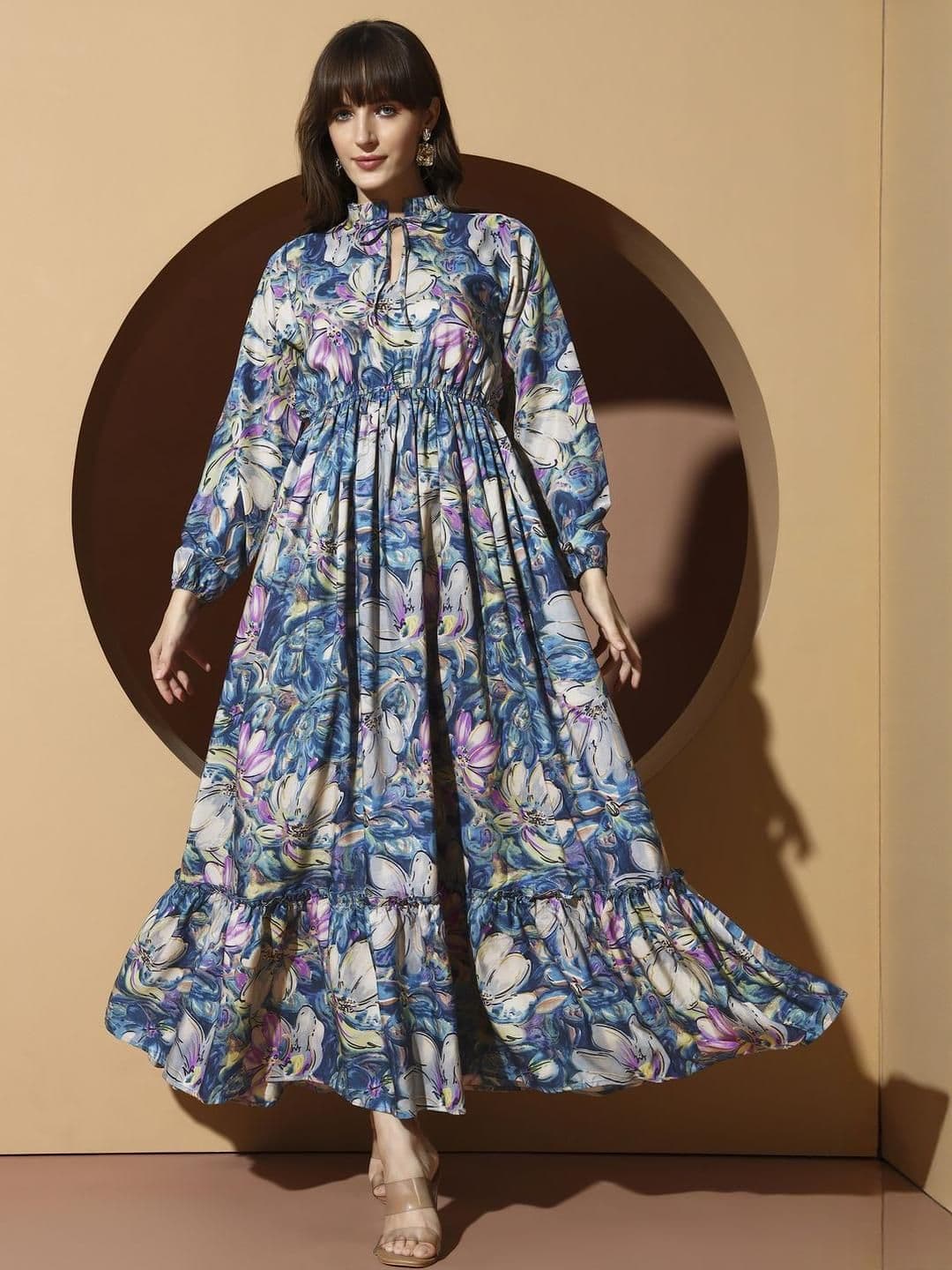 OTABU Floral Print Applique A-Line Maxi Dress - view 1