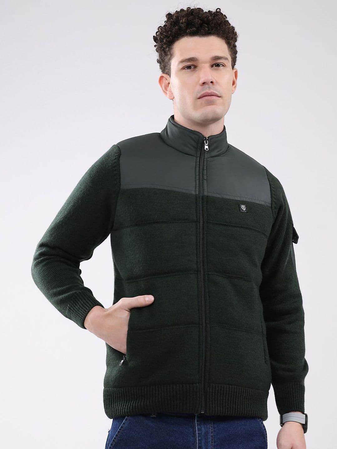 Monte Carlo Men Mock Collar Solid Lightweight Casual Bomber - view 1