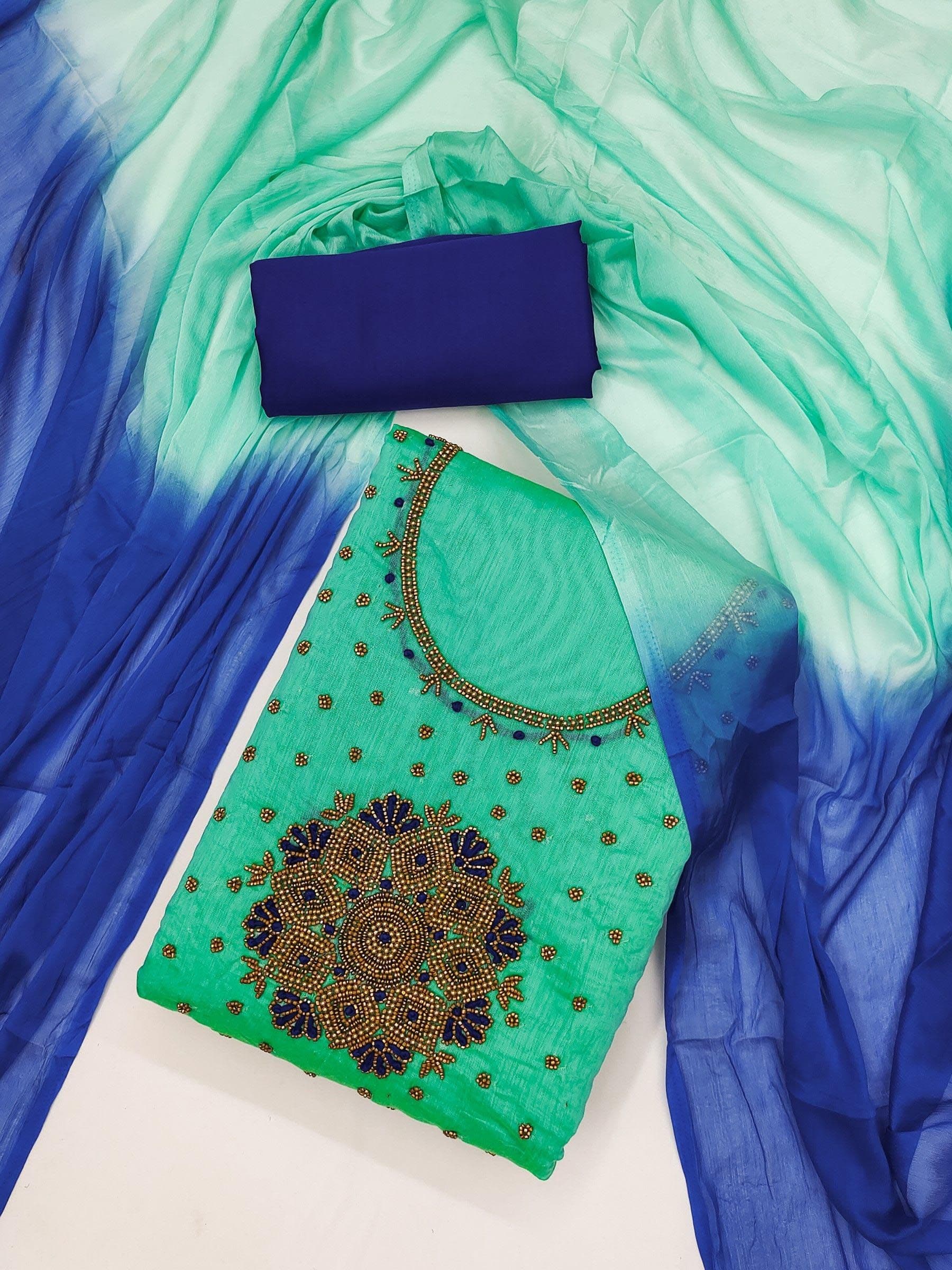 Rangtulika Ethnics Embroidered Chanderi Silk Semi-Stitched Dress Material - view 1
