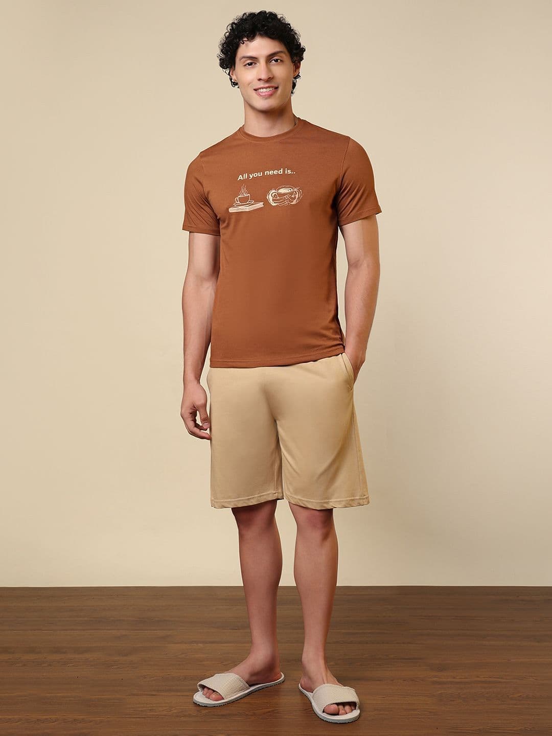 SleepZ by Raymond Printed Pure Cotton Round Neck T-Shirt & Shorts - view 1