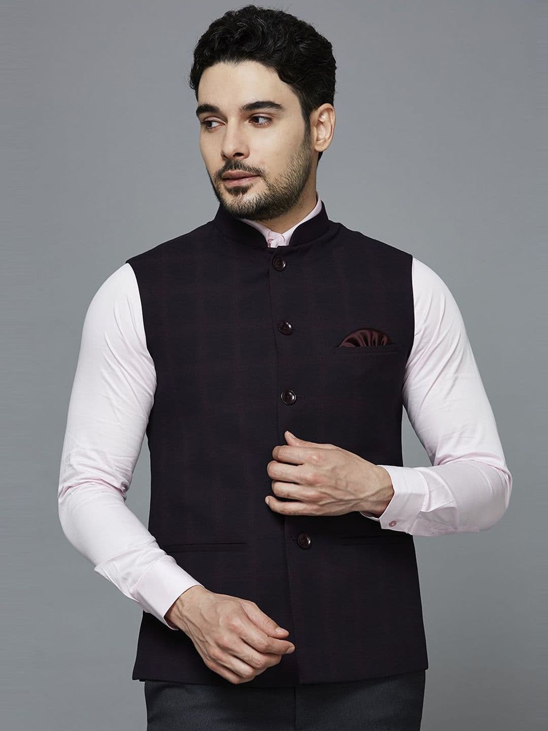 ESSAS club Checked Nehru Jacket - view 1