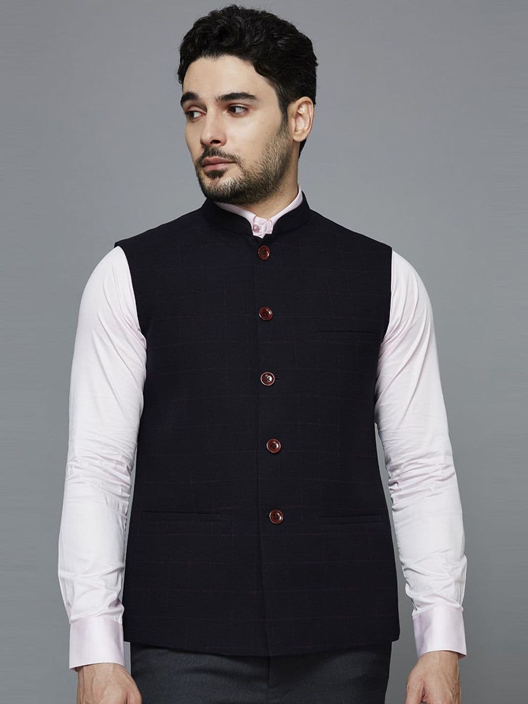 ESSAS club Checked Nehru Jacket - view 1