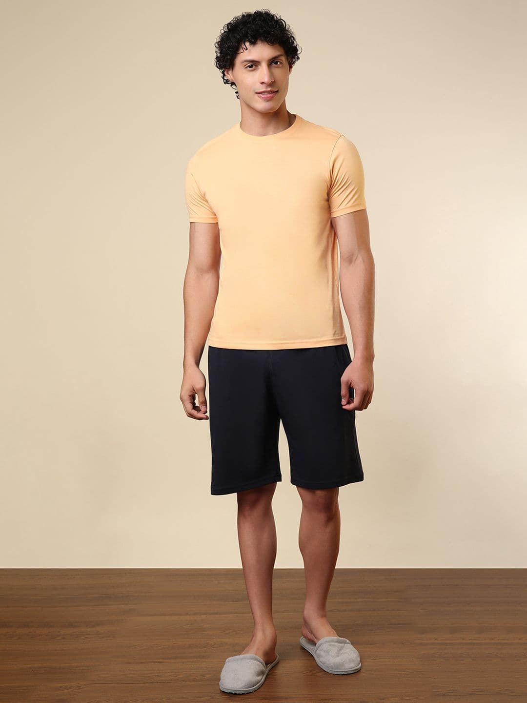 SleepZ by Raymond Men Round Neck Pure Cotton T-Shirt & Shorts Night Suit - view 1