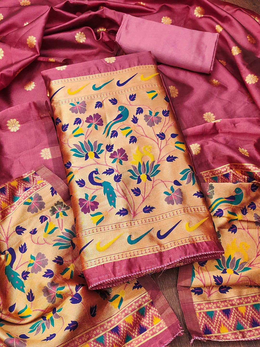 Rangtulika Ethnics Floral Woven Design Zari Tapela Silk Unstitched Dress Material - view 1