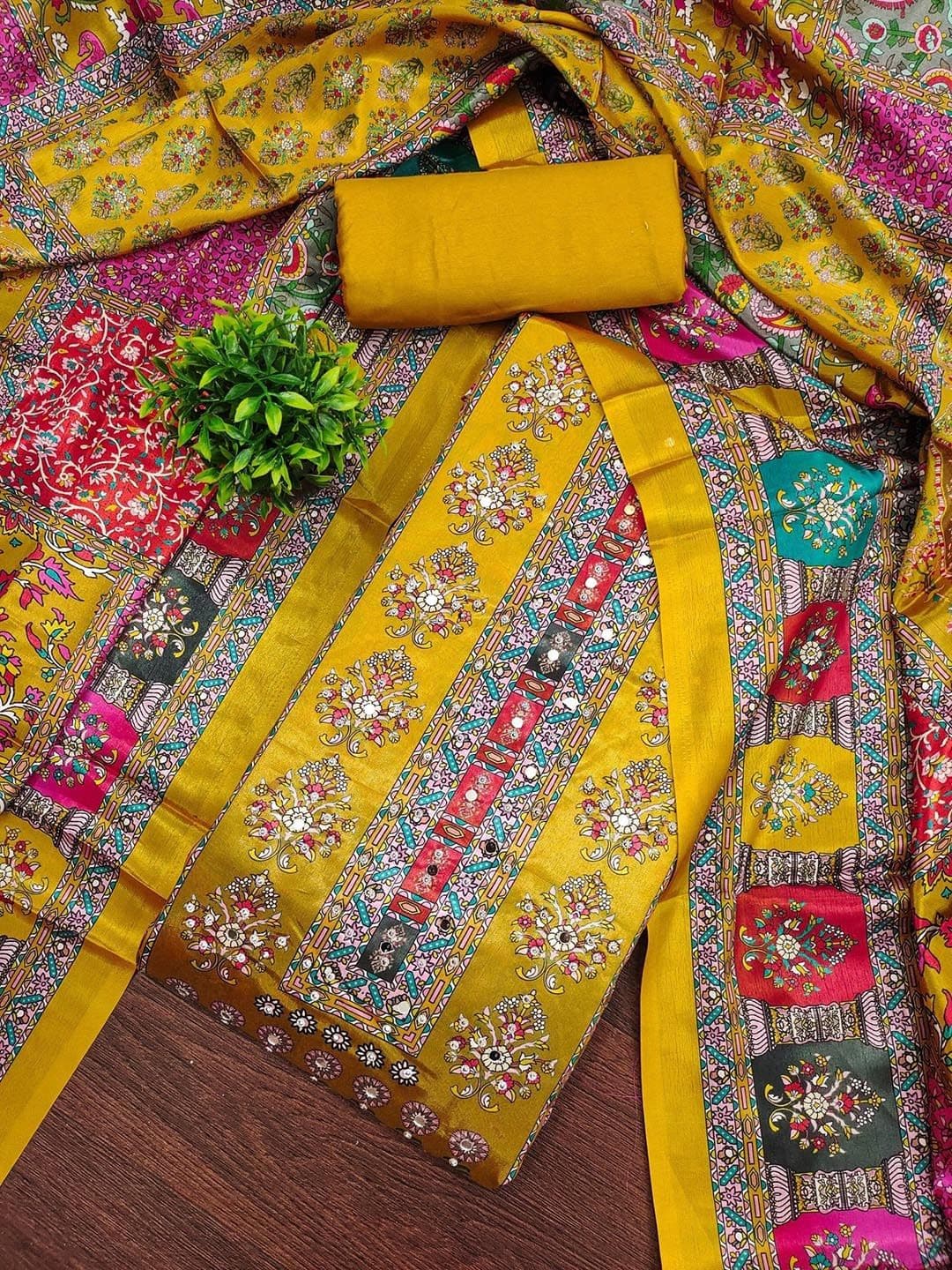 Rangtulika Ethnics Floral Embroidered Mirror Work Unstitched Dress Material - view 1