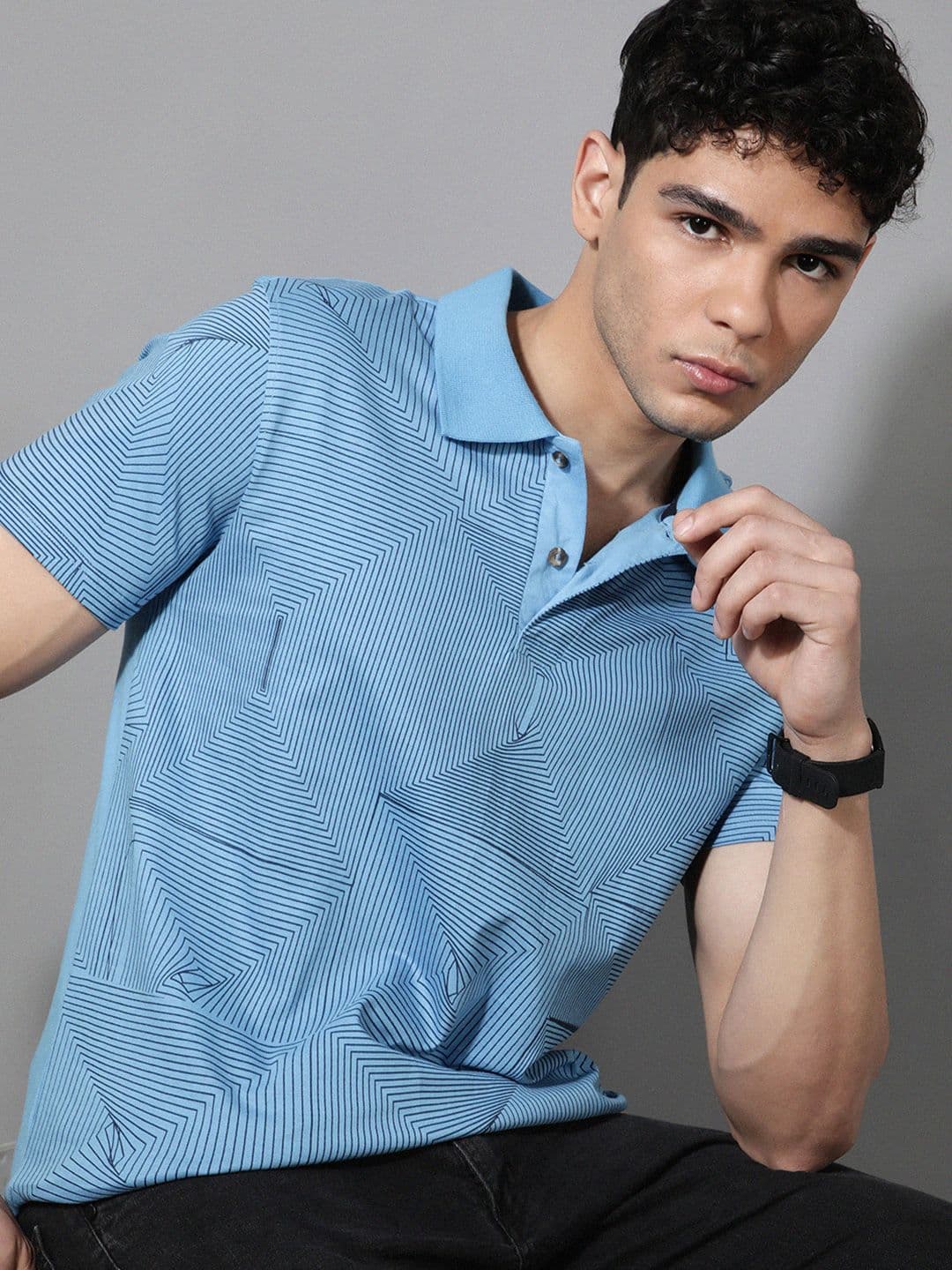The Roadster Lifestyle Co Geometric Printed Pure Cotton Polo Collar Pure Cotton T-Shirt - view 1
