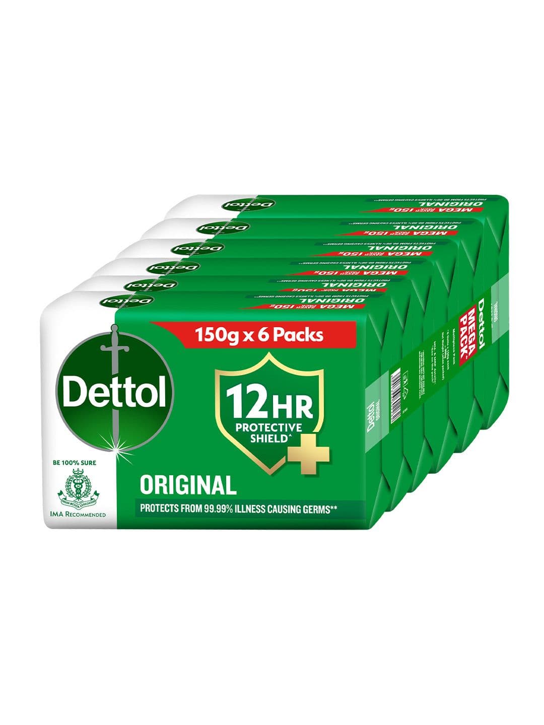 Dettol Set of 6 Original Bathing Soap Bar With 12 HR Protective Shield - 150g Each - view 1