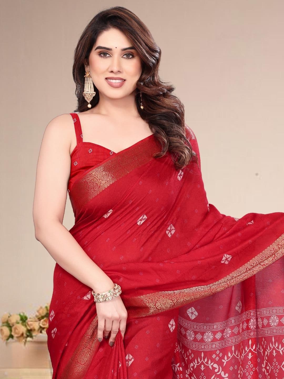 SUPERLAXMI Tie And Dyed Zari Bandhani Saree - view 1