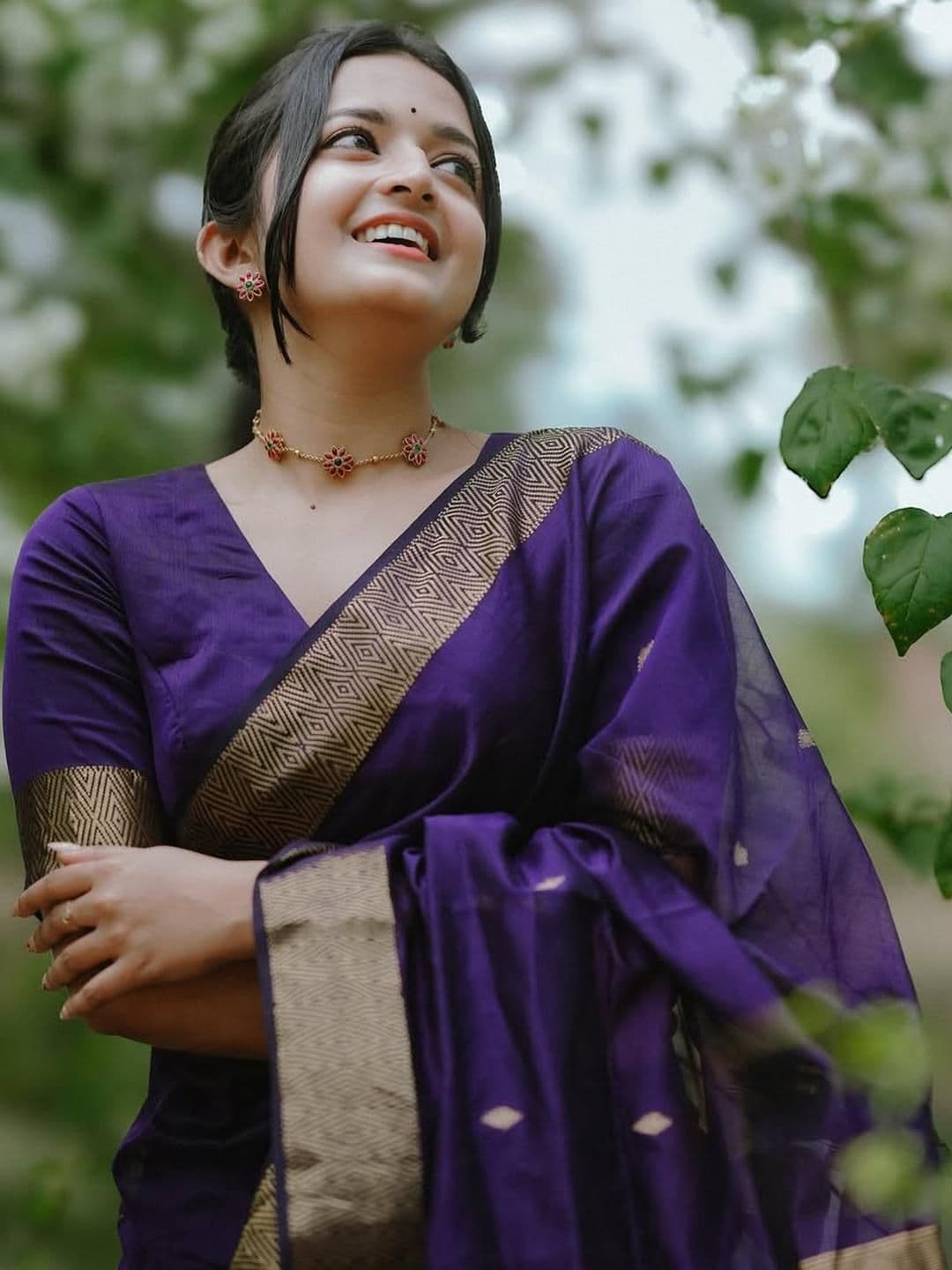 CaniBani Purple Cotton Blend Banarasi Sarees - view 1