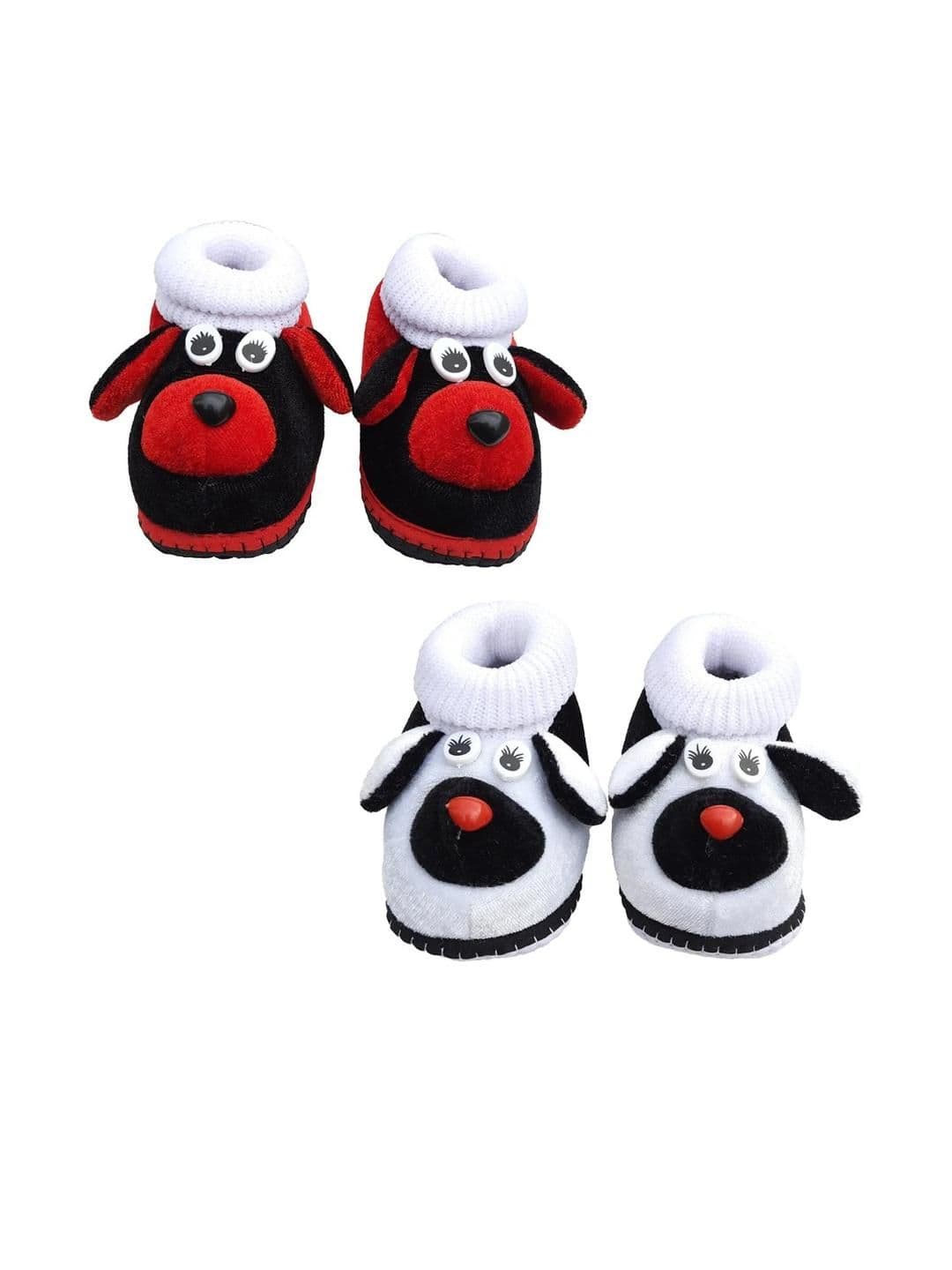 LMN CHILD CARE Unisex Kids Black Red & White Set Of 2 Dog Printed Cotton Booties - view 1