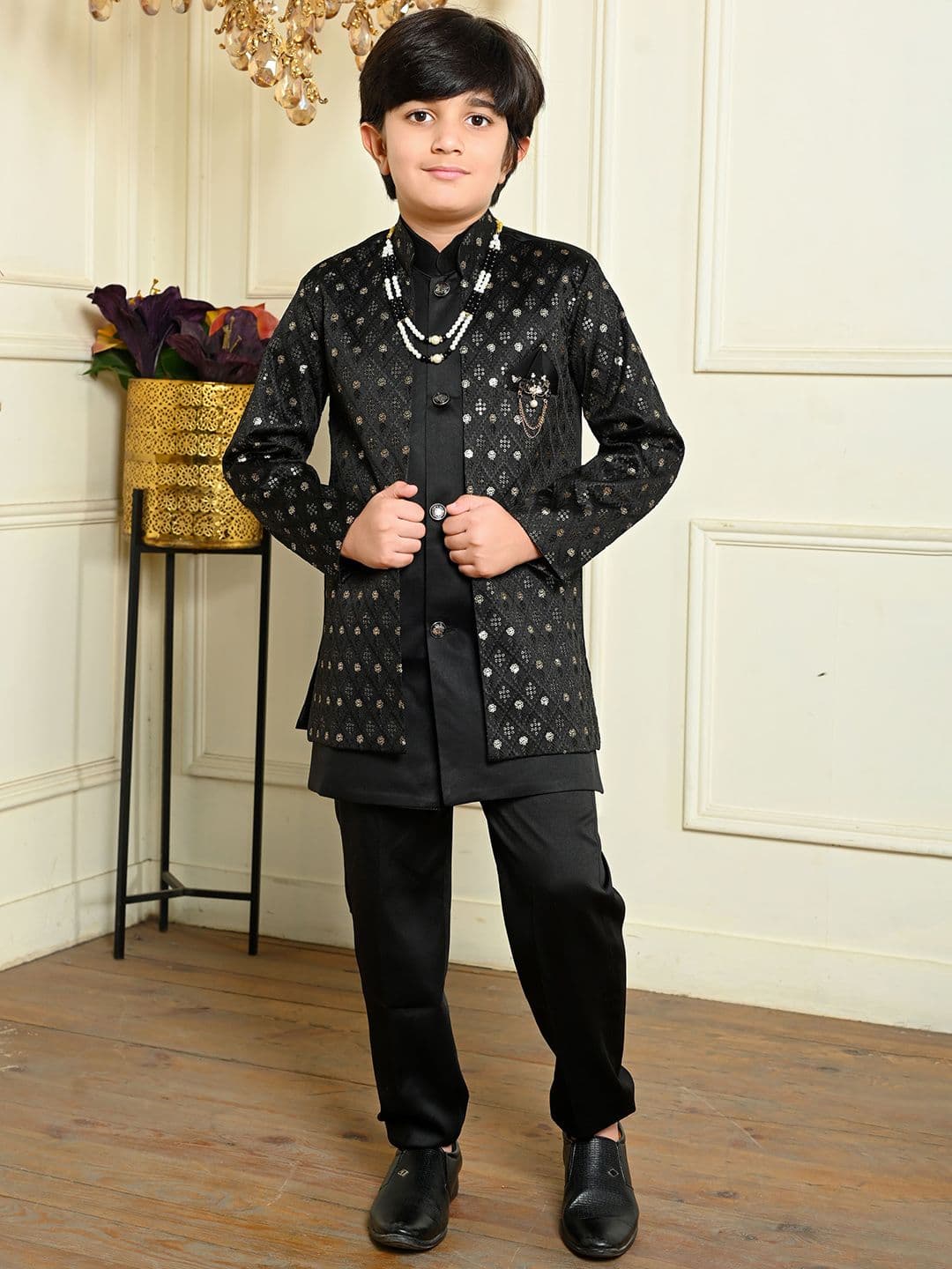 BT DEZINES Boys Embroidered Sequined Sherwani Set - view 1