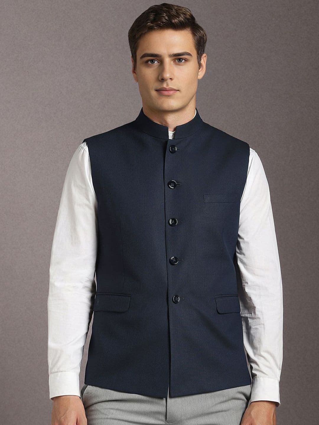 Louis Philippe Textured Woven Nehru Jacket - view 1