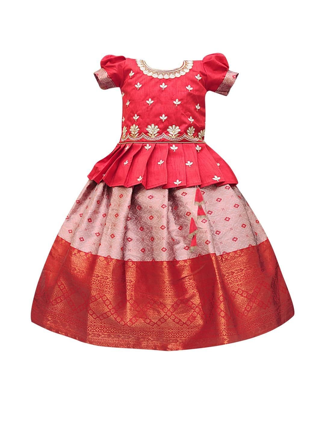 PW PLATYPUS WORLD Girls Red Cotton Blouse & Lehenga - view 1