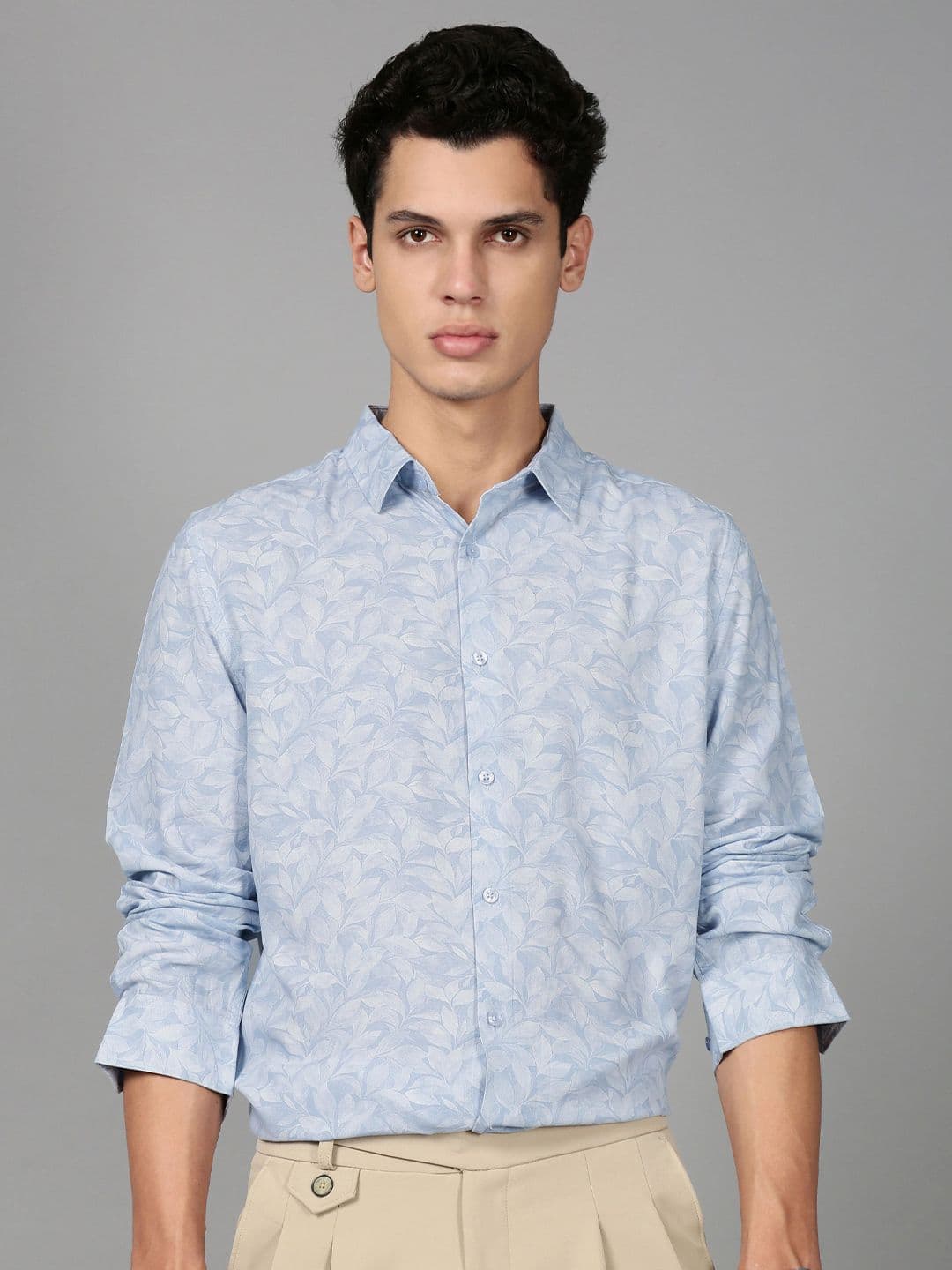 British Club Men Smart Slim Fit Floral Printed Spread Collar Cotton Formal Shirt - view 1
